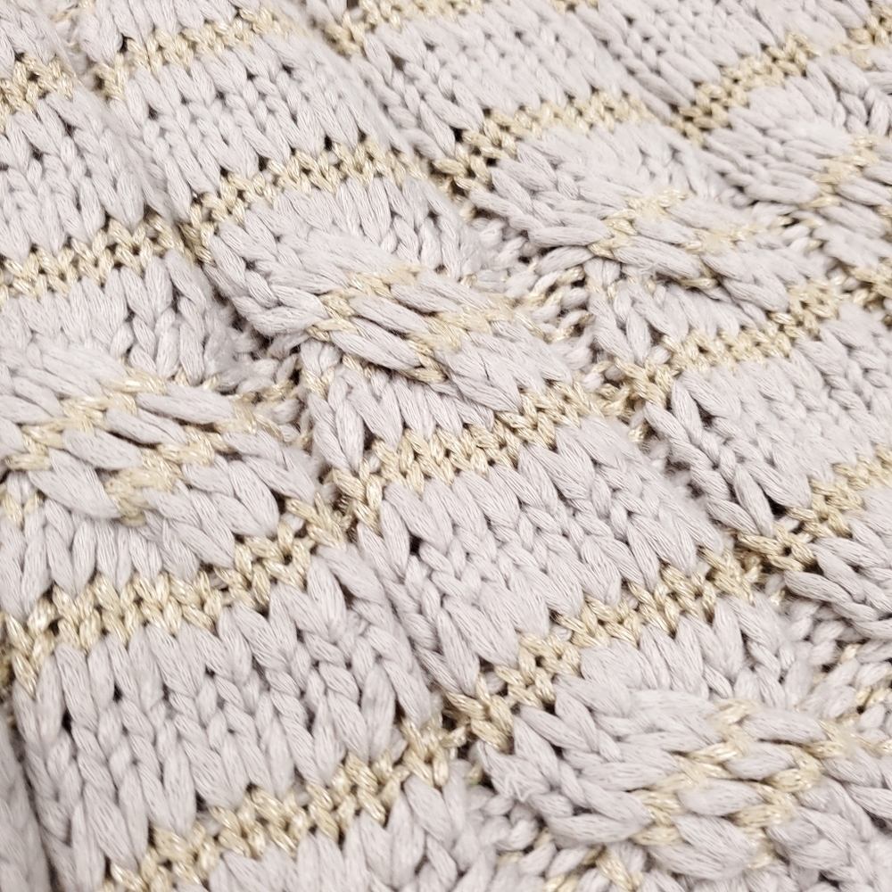 Karlie Tan Gold Striped Cable Knit Long Sweater Sz S - Picture 9 of 16